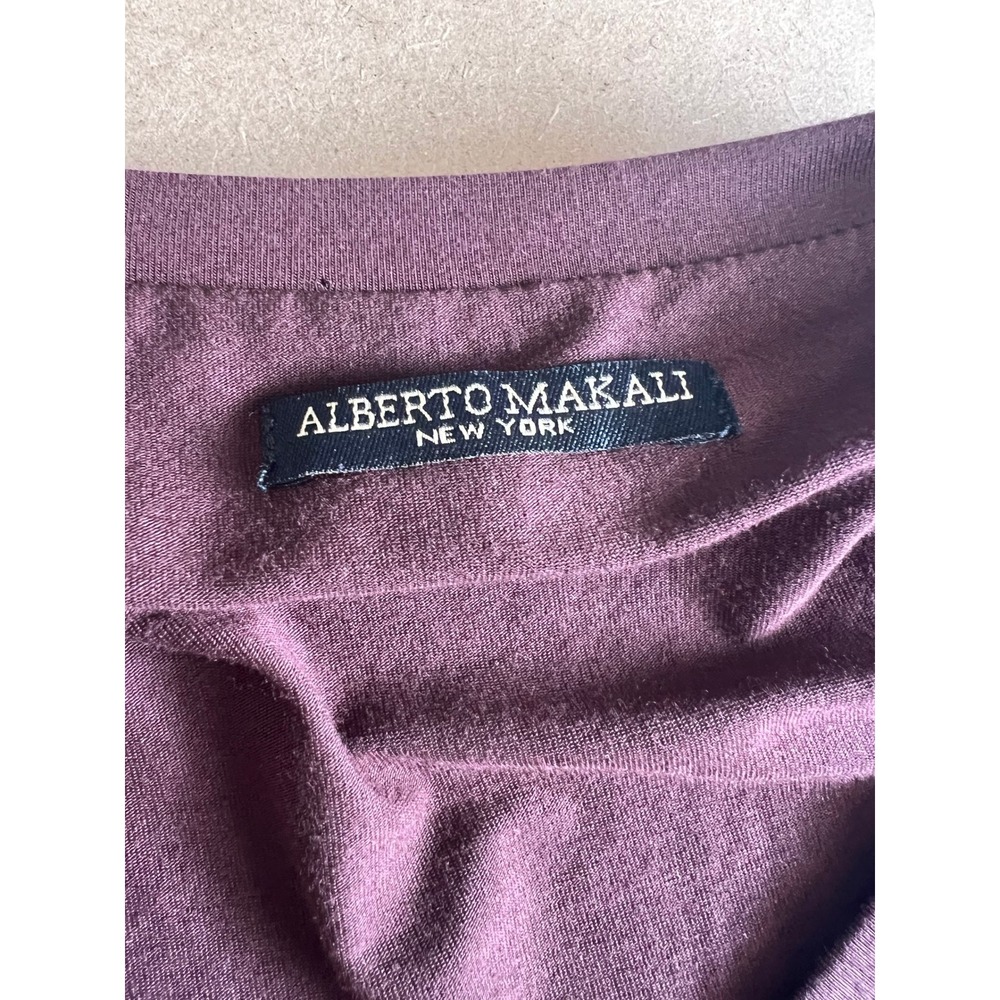 Alberto Makali New York Brown Sheer V-Neck High Low Tunic Roll Tab Sleeve Top - Picture 6 of 6